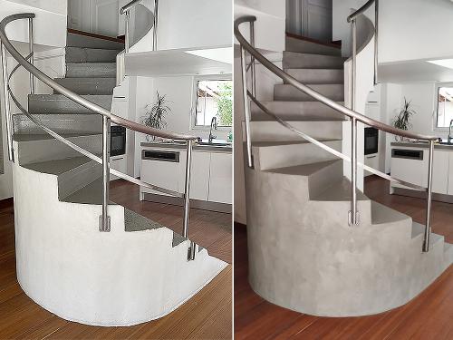 Avant après Escalier Béton ciré