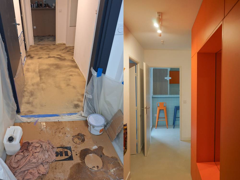 après et avant travaux cuisine béton ciré