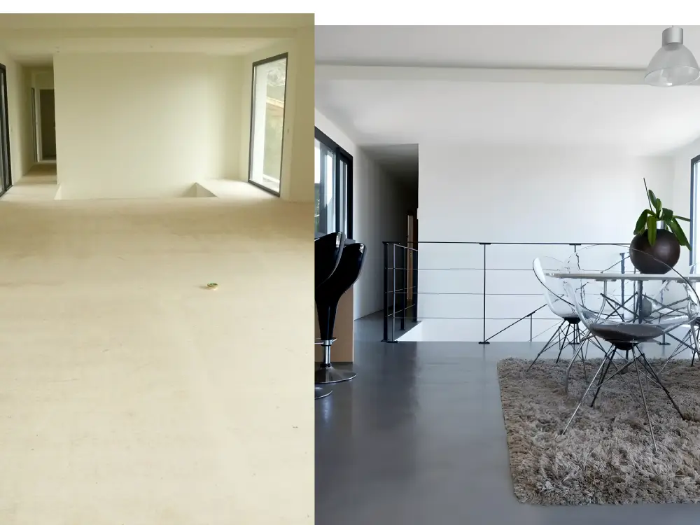 avant après décoration béton ciré sol séjour par Claire Khouri