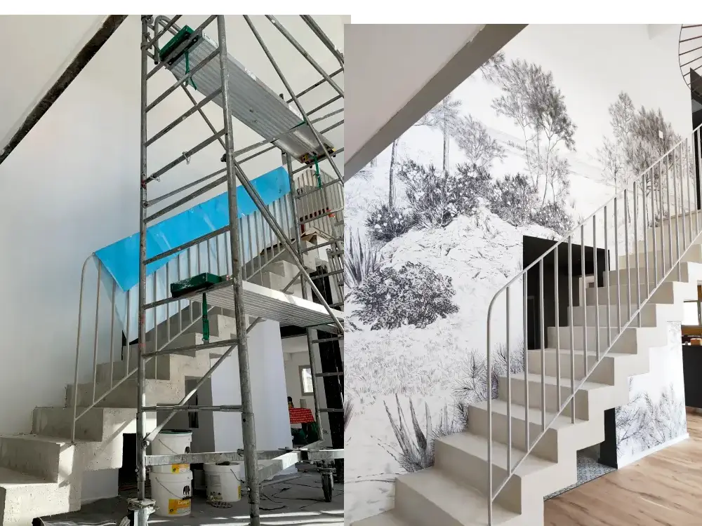 Décoration avant et après escaliers en béton ciré par Clarie Khouri