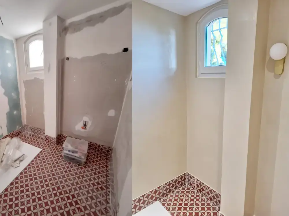 décoration mur avec du béton ciré salle de bain de Claire Khouri